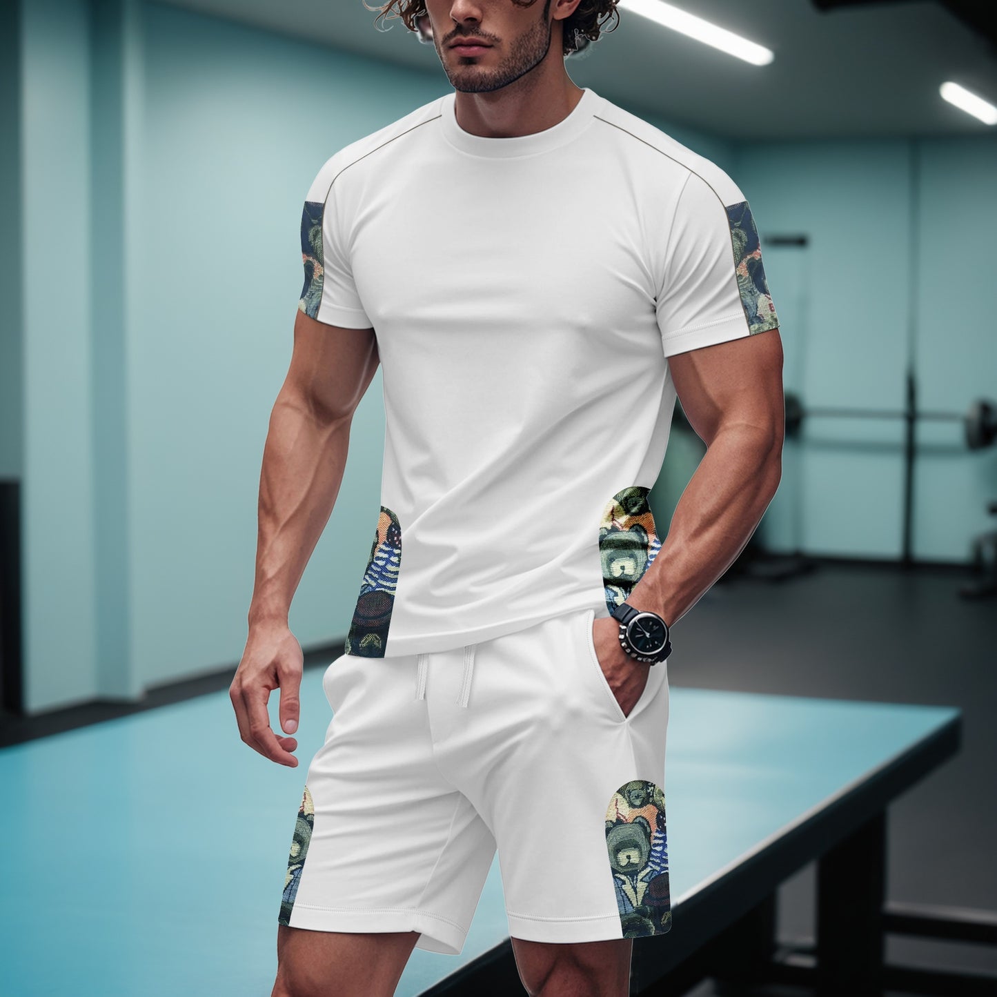 Men's Short-Sleeve Graphic Tee and Shorts Gym Set