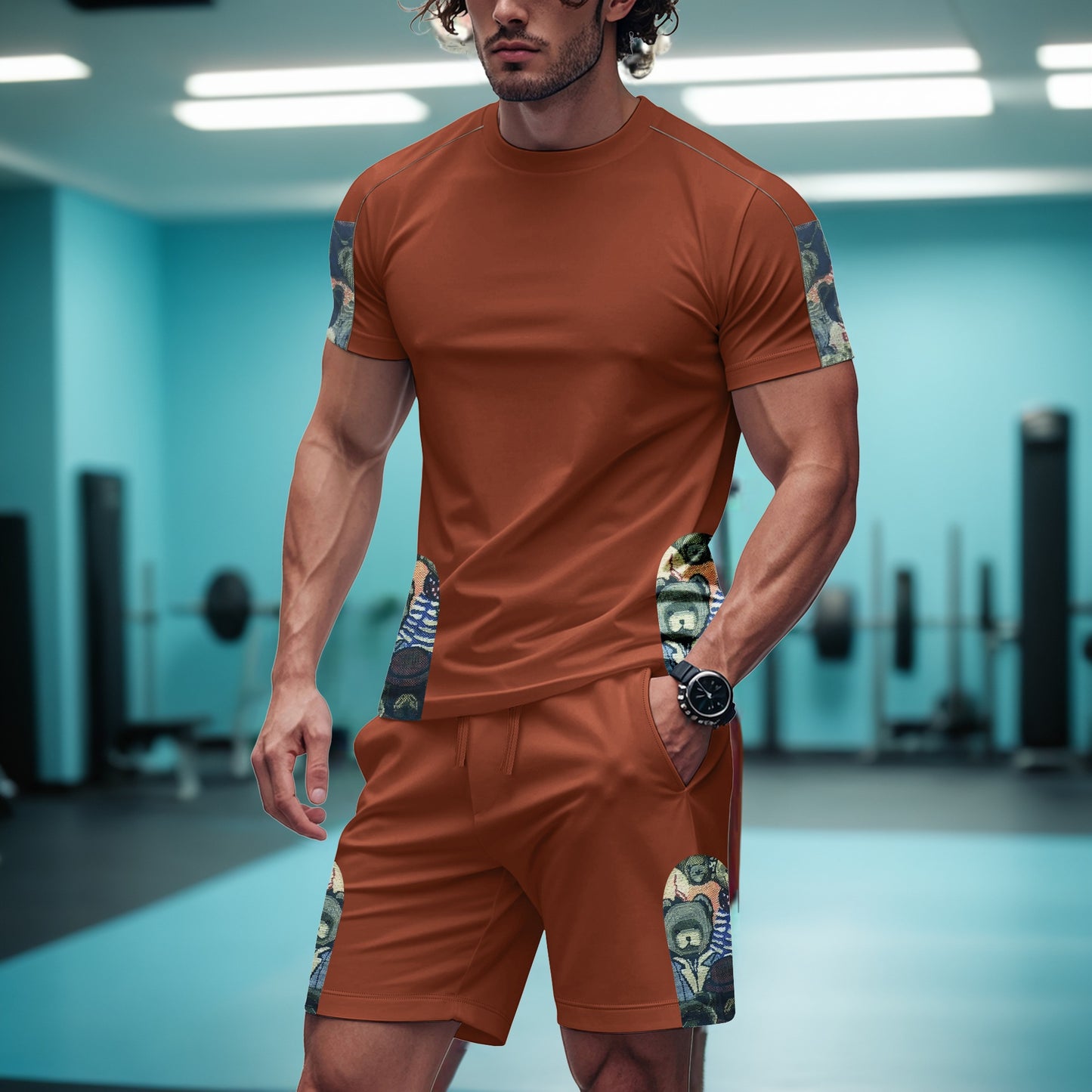 Men's Short-Sleeve Graphic Tee and Shorts Gym Set