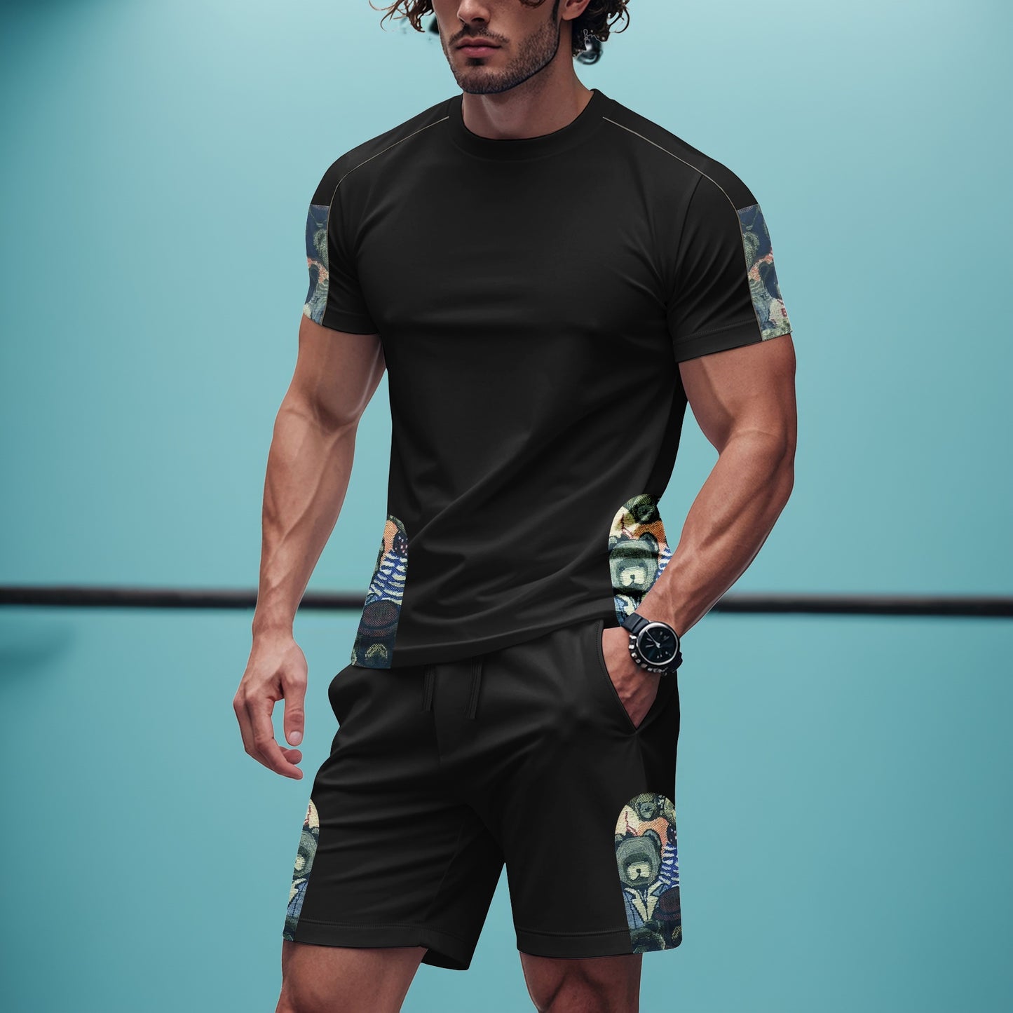 Men's Short-Sleeve Graphic Tee and Shorts Gym Set