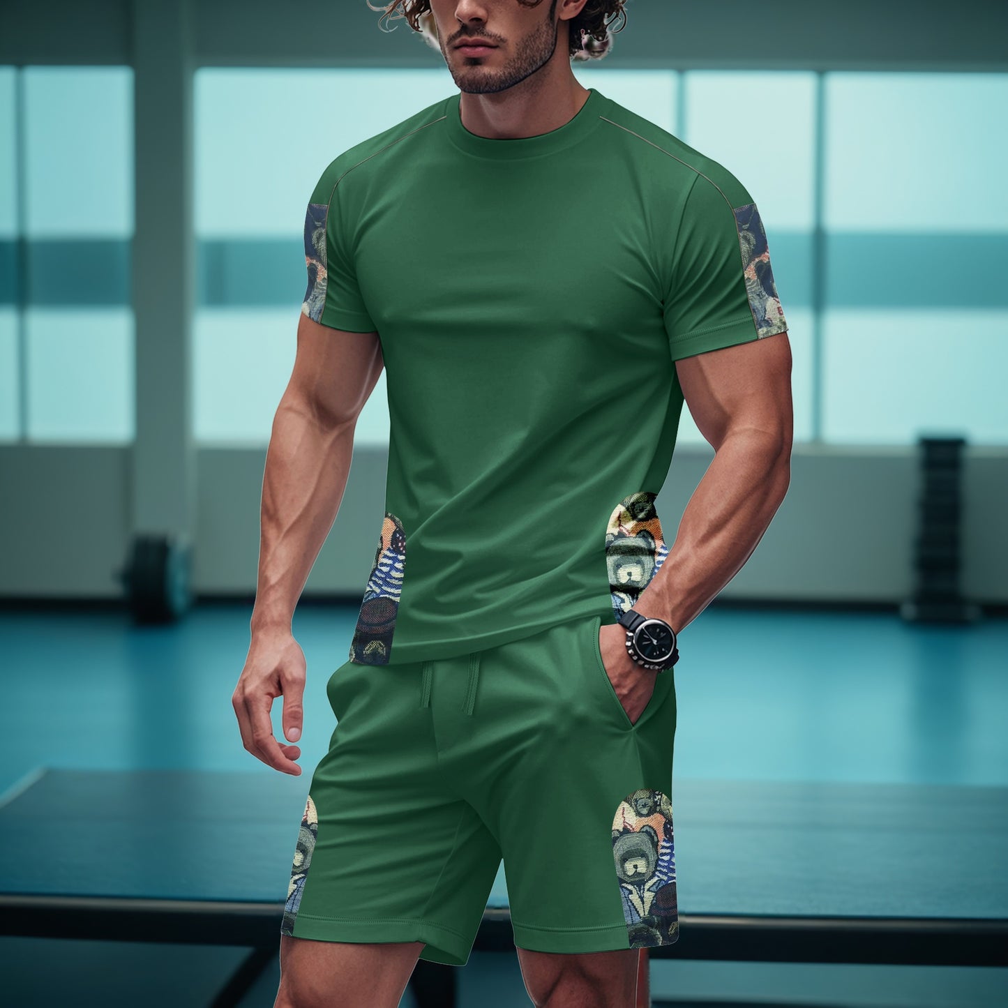 Men's Short-Sleeve Graphic Tee and Shorts Gym Set