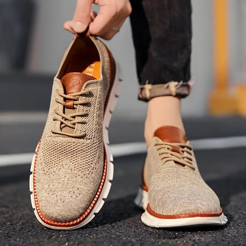 Comfy Non Slip Casual Lace Up Comfort Sneakers - khaki