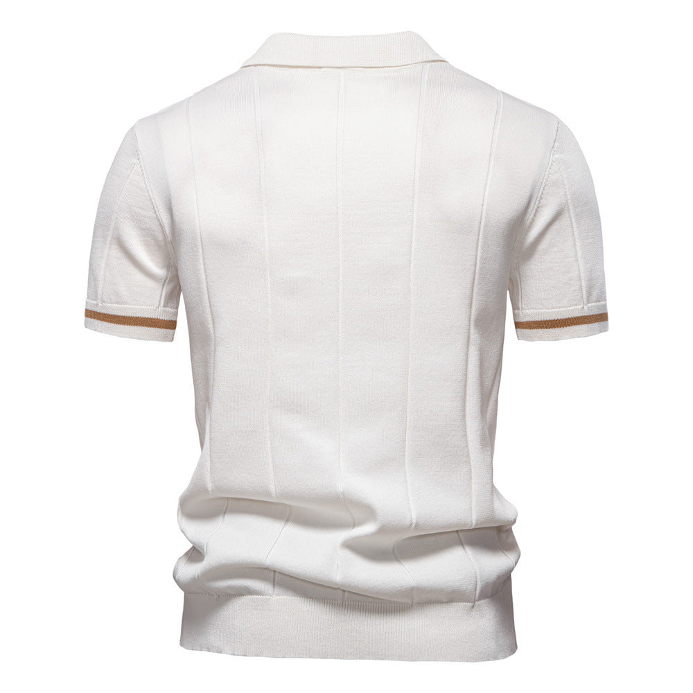 Men's Short-Sleeve Quarter-Zip Polo Shirt with Ribbed Detailing