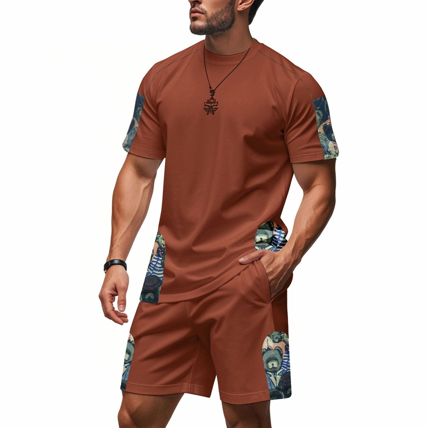 Men's Short-Sleeve Graphic Tee and Shorts Gym Set