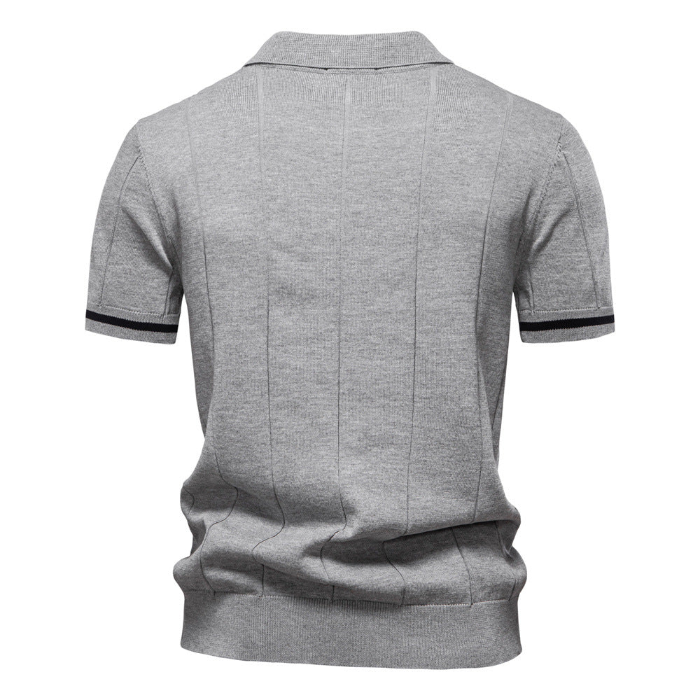 Men's Short-Sleeve Quarter-Zip Polo Shirt with Ribbed Detailing