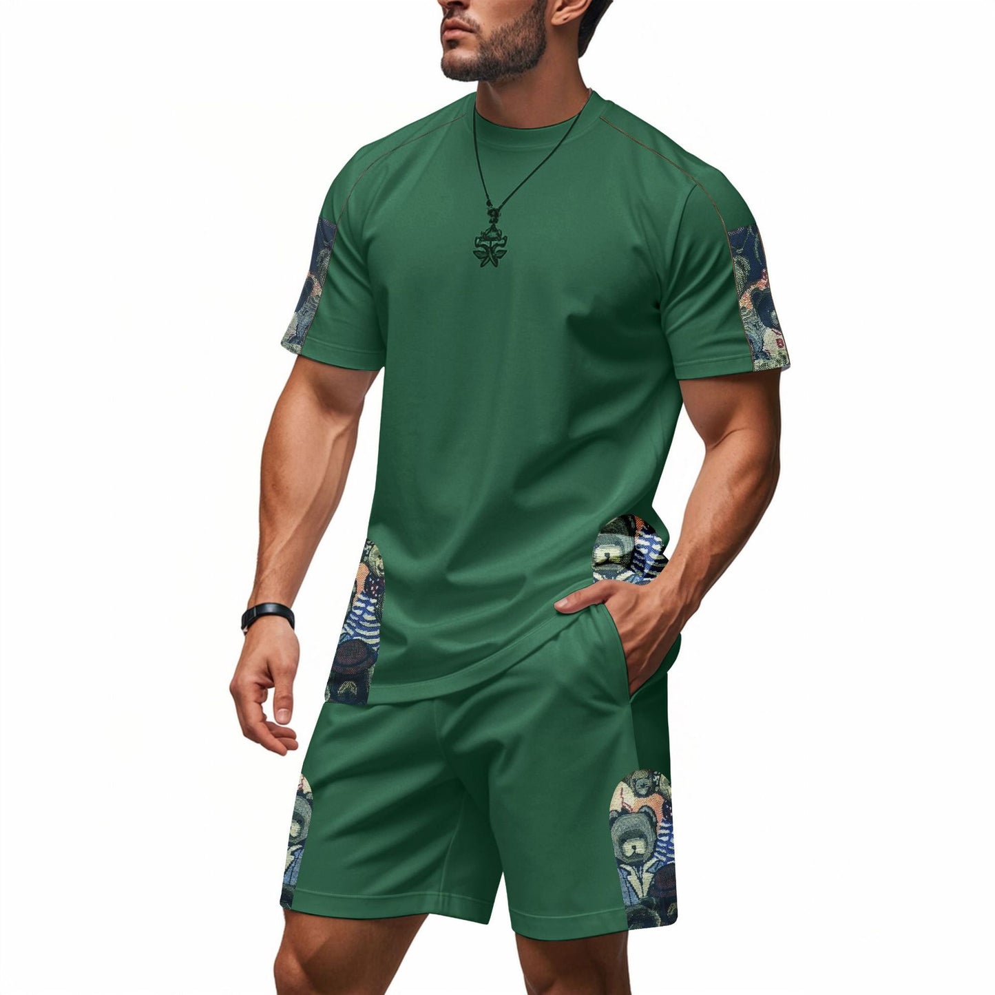 Men's Short-Sleeve Graphic Tee and Shorts Gym Set