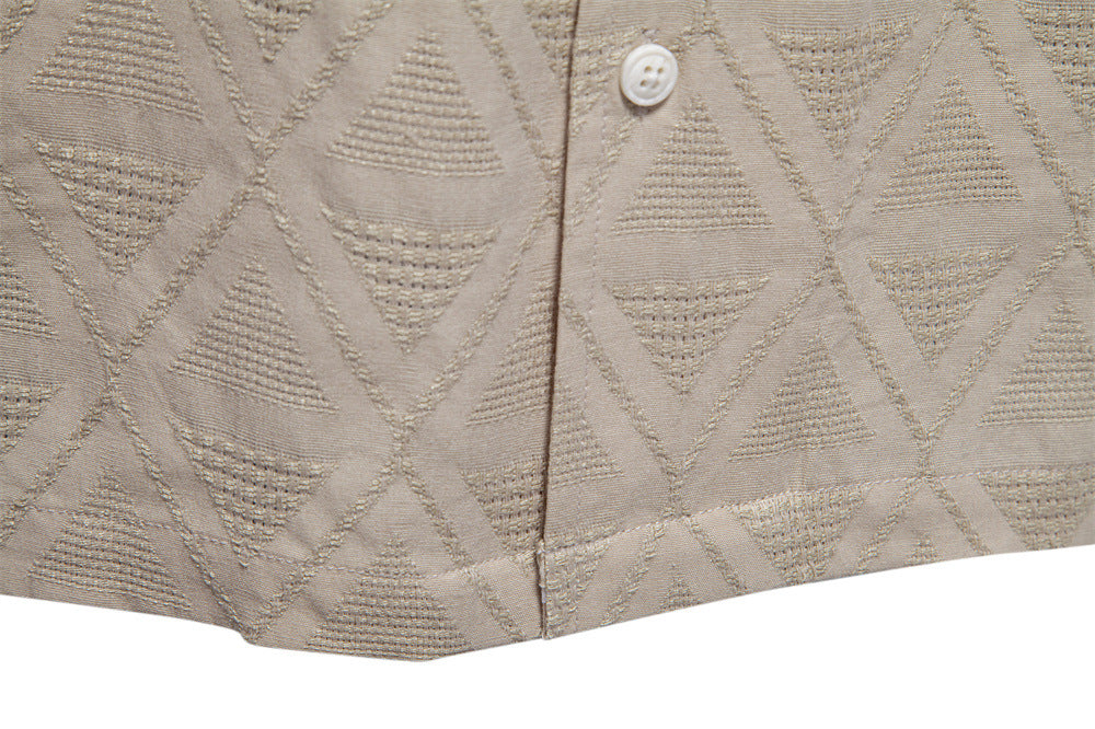 Men's Diamond-Patterned Short-Sleeve Button-Up Shirt