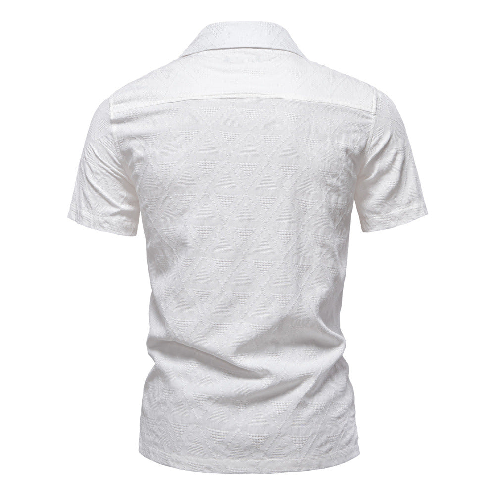 Men's Diamond-Patterned Short-Sleeve Button-Up Shirt
