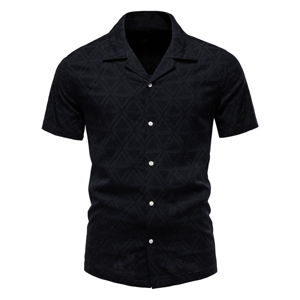 Men's Diamond-Patterned Short-Sleeve Button-Up Shirt