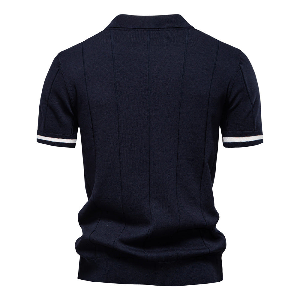 Men's Short-Sleeve Quarter-Zip Polo Shirt with Ribbed Detailing