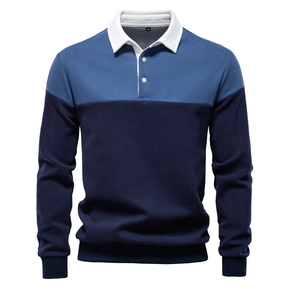 Men's Long-Sleeve Two-Tone Polo Shirt