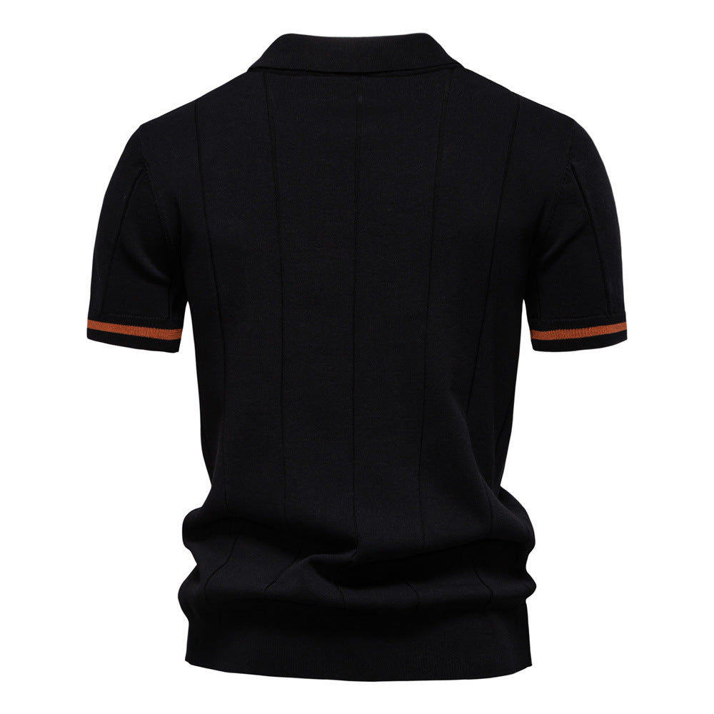 Men's Short-Sleeve Quarter-Zip Polo Shirt with Ribbed Detailing