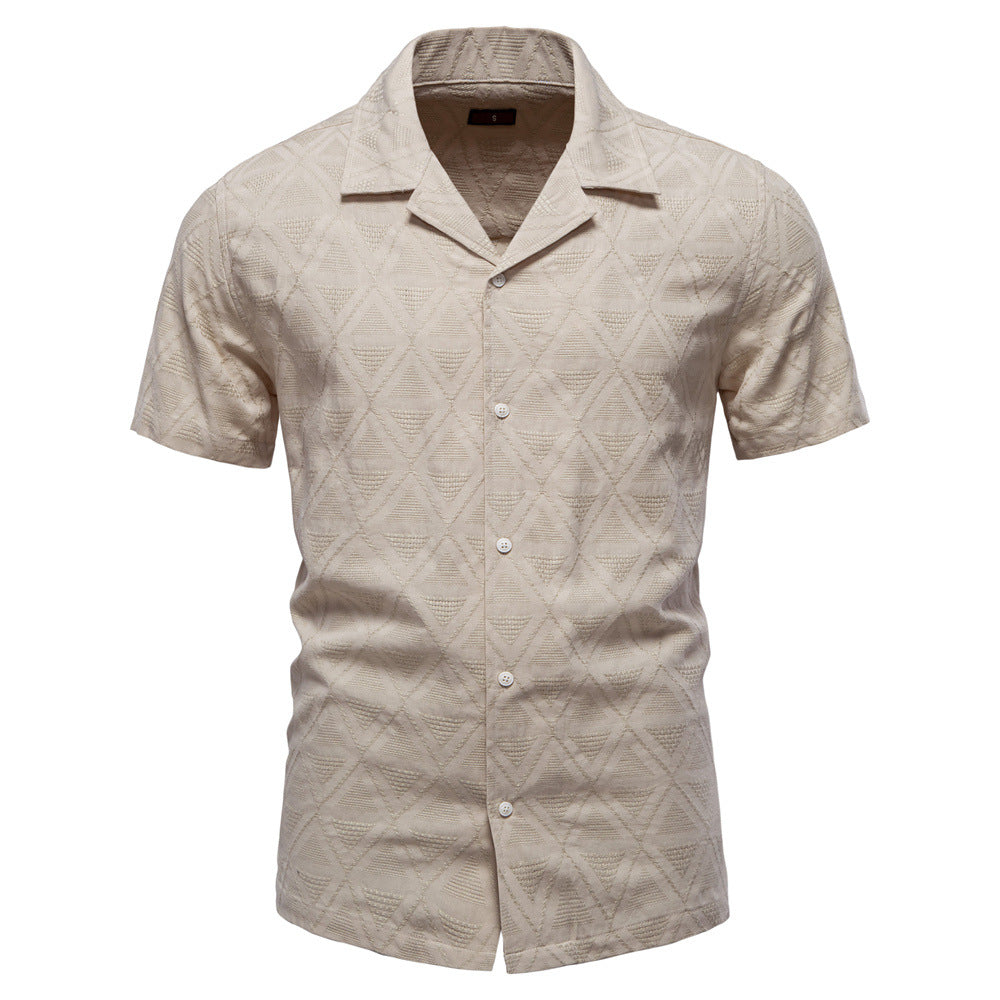 Men's Diamond-Patterned Short-Sleeve Button-Up Shirt
