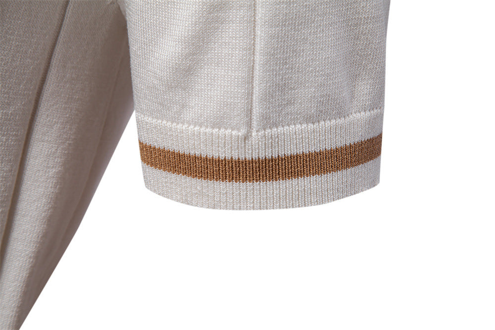 Men's Short-Sleeve Quarter-Zip Polo Shirt with Ribbed Detailing