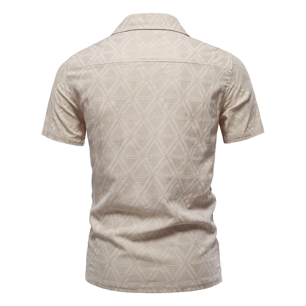 Men's Diamond-Patterned Short-Sleeve Button-Up Shirt
