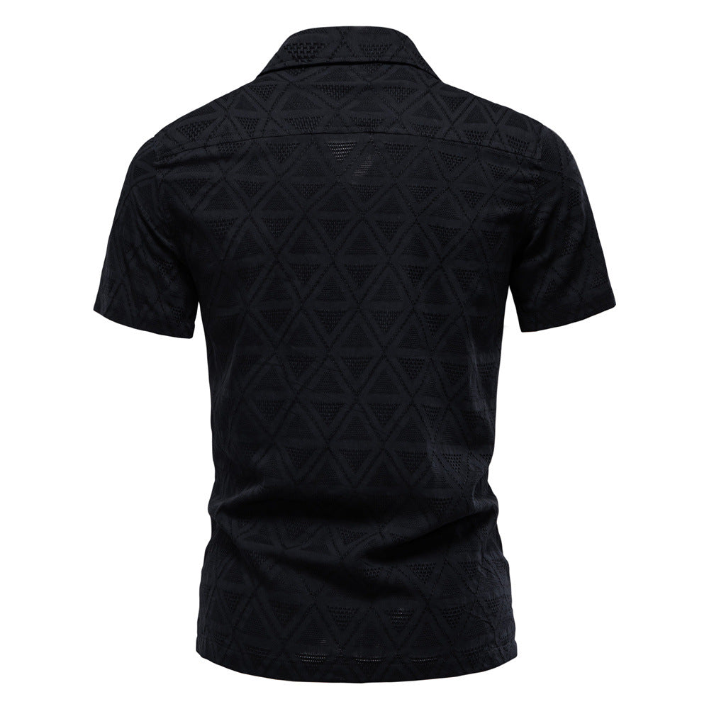 Men's Diamond-Patterned Short-Sleeve Button-Up Shirt