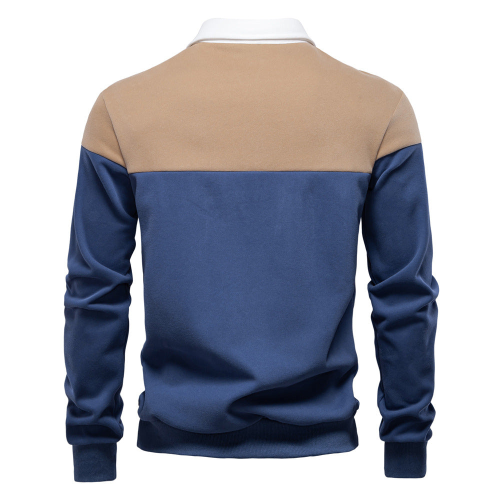 Men's Long-Sleeve Two-Tone Polo Shirt
