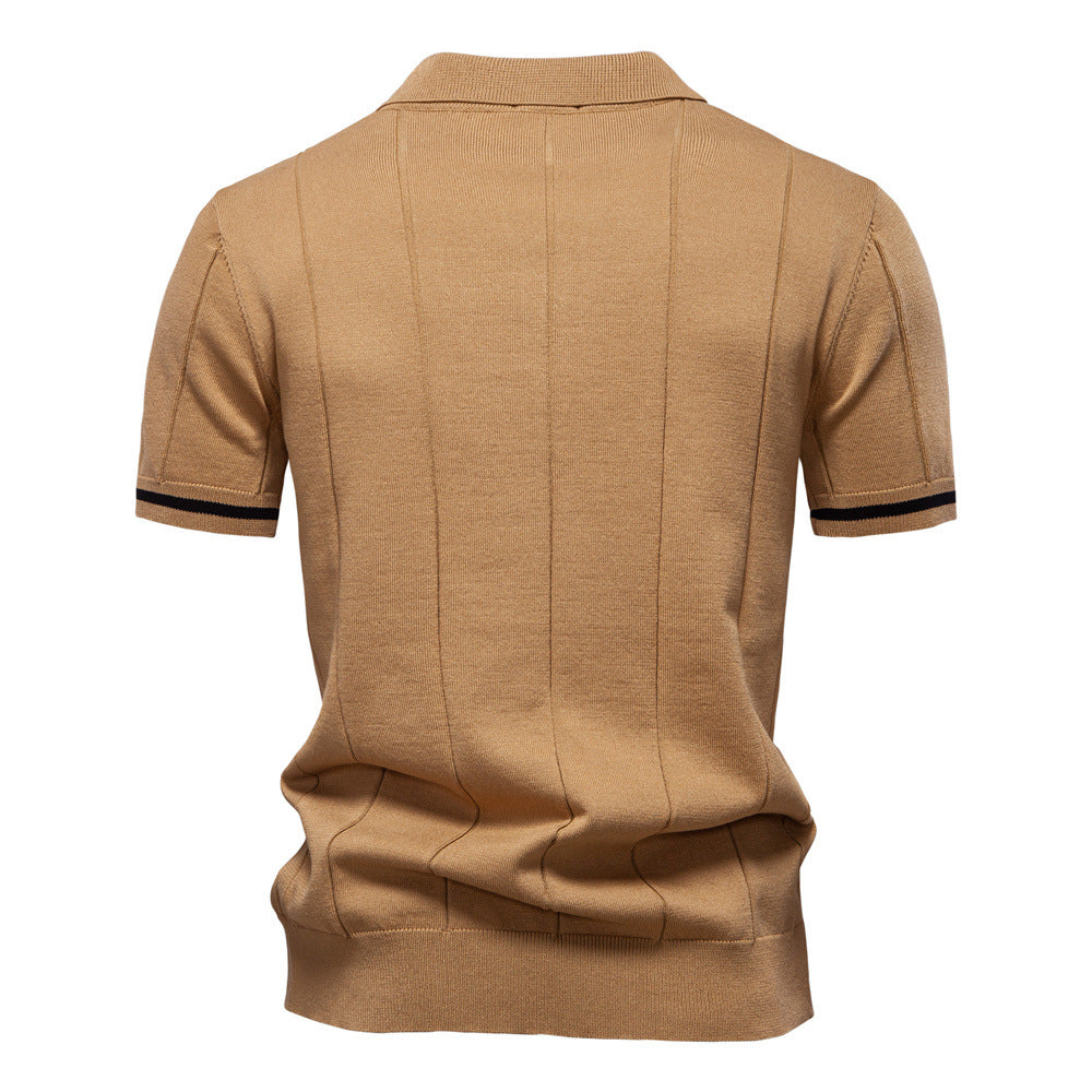 Men's Short-Sleeve Quarter-Zip Polo Shirt with Ribbed Detailing