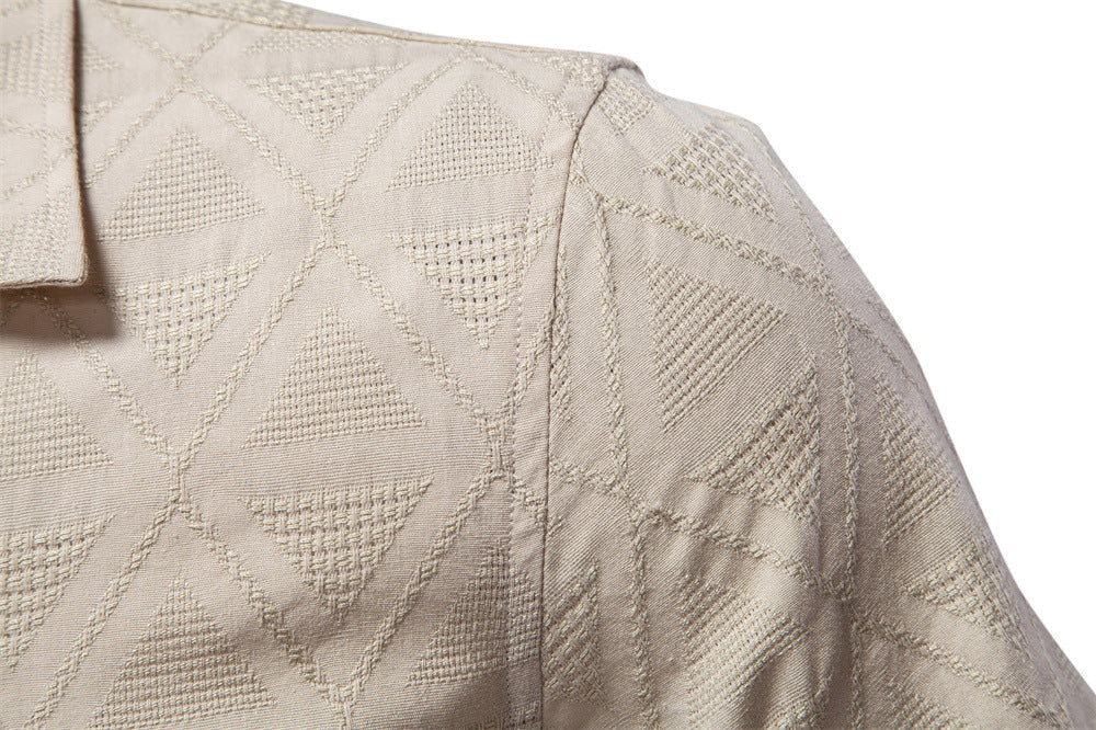 Men's Diamond-Patterned Short-Sleeve Button-Up Shirt
