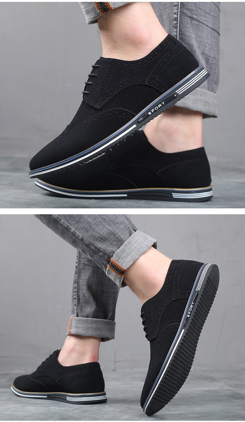 Luxury Genuine Suede Leather Brogue Mens Flats Shoes
