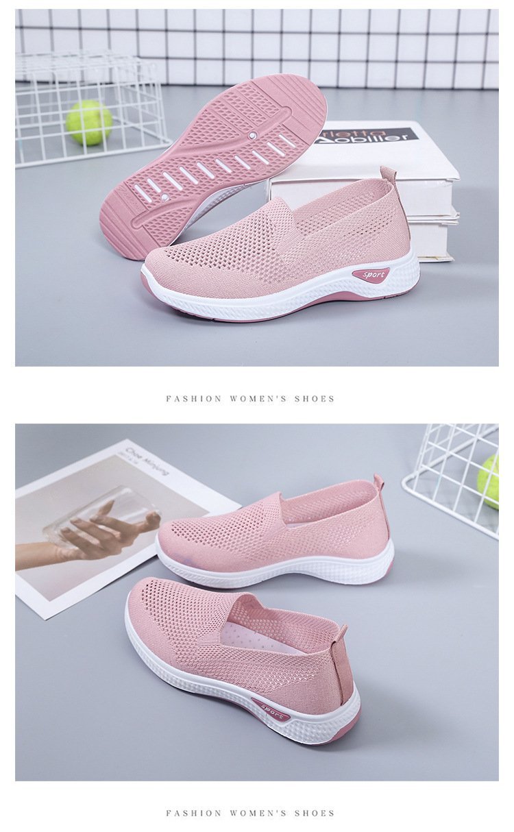 Breathable openwork mesh fly-weave soft-soled casual sneakers