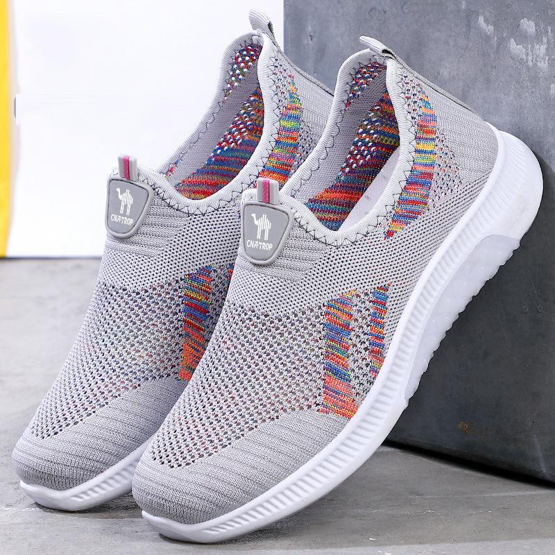 Slip on fly-woven breathable casual lightweight breathable sneakers