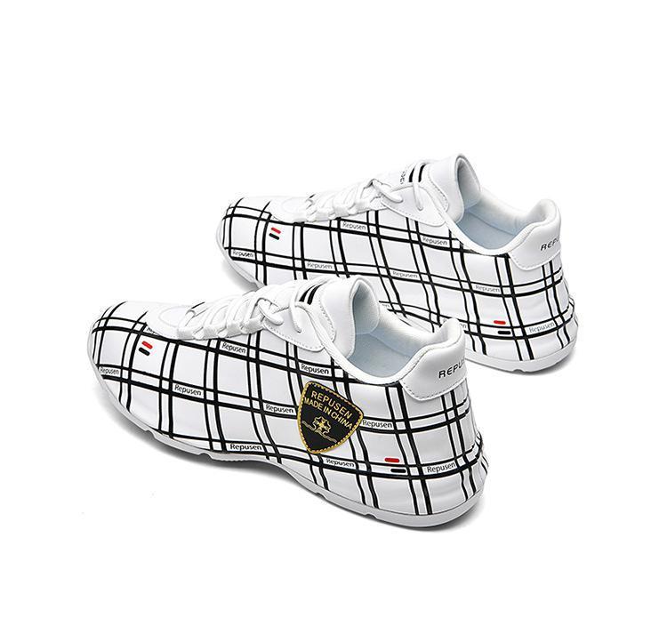 Stylish Microfiber Plaid Casual Sneakers