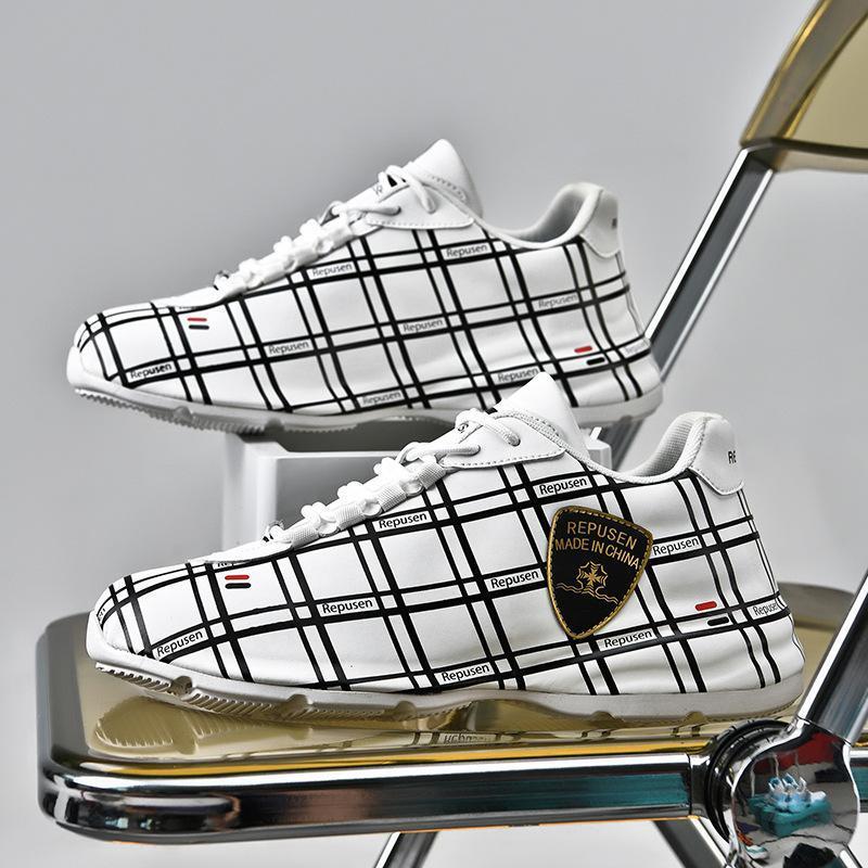 Stylish Microfiber Plaid Casual Sneakers