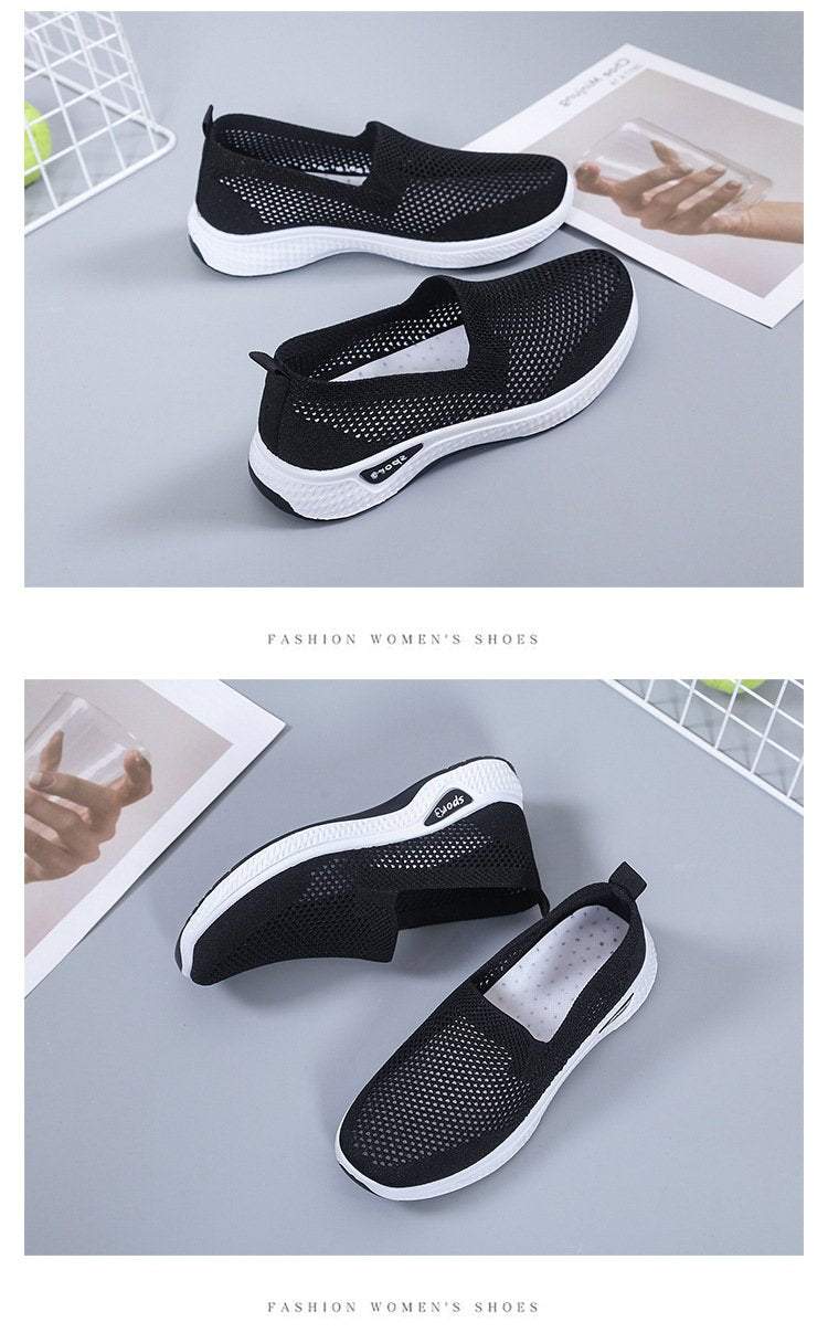 Breathable openwork mesh fly-weave soft-soled casual sneakers
