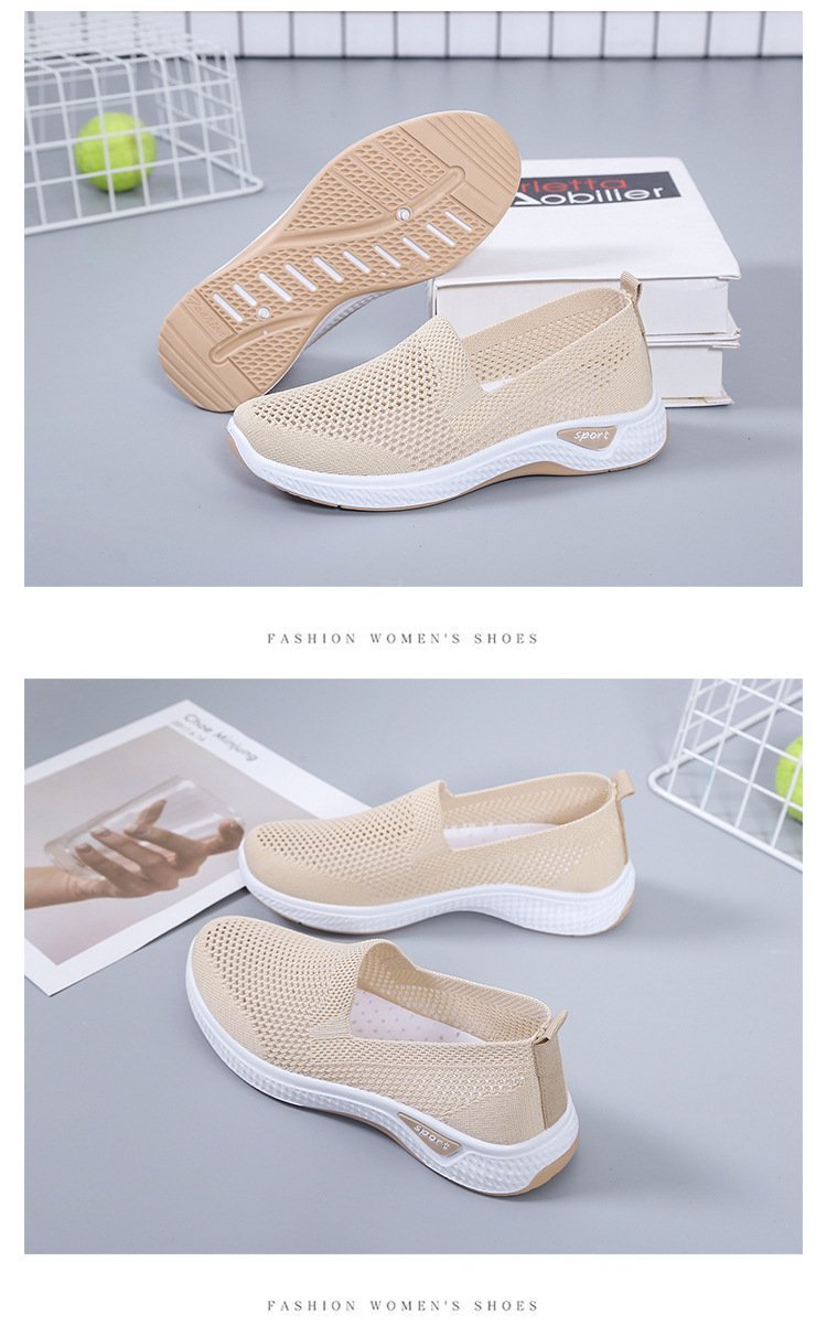 Breathable openwork mesh fly-weave soft-soled casual sneakers