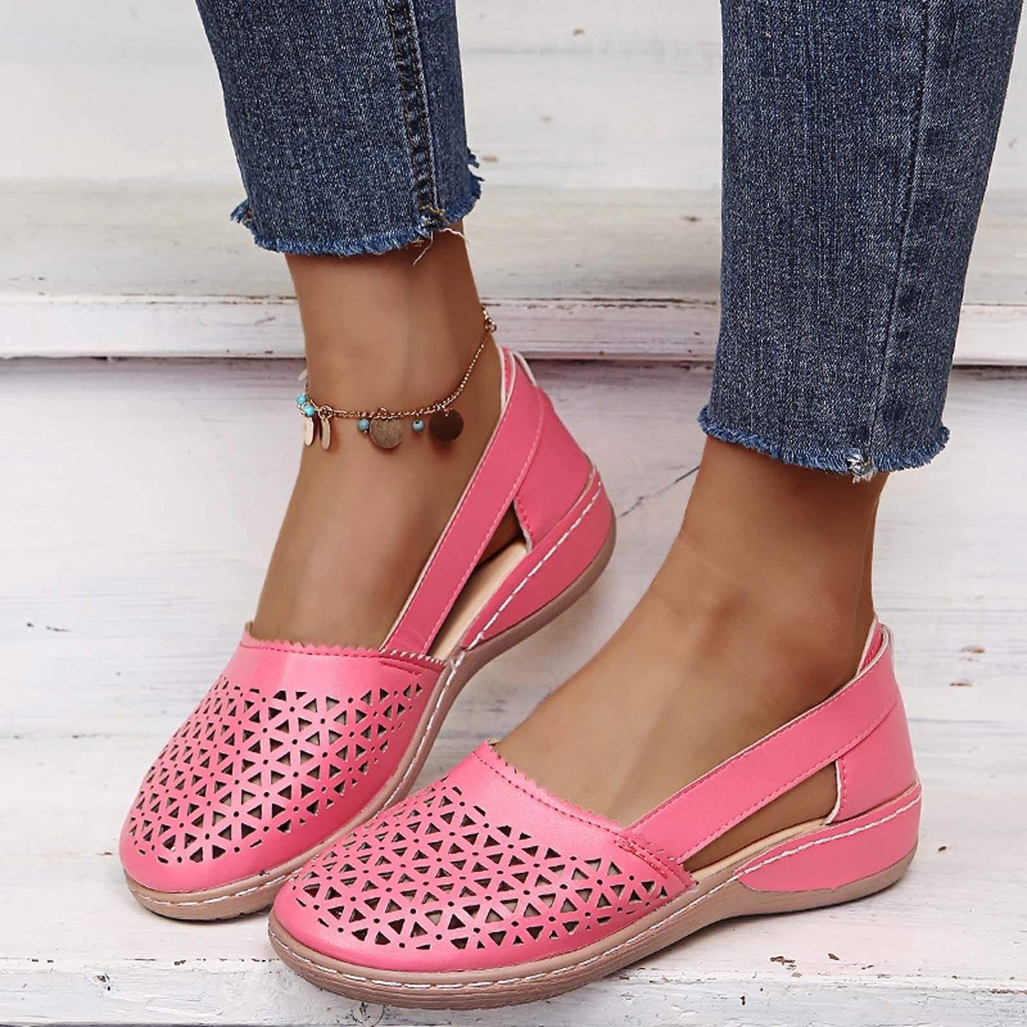Hole shoes summer fashion cutout round toe wedge sandals