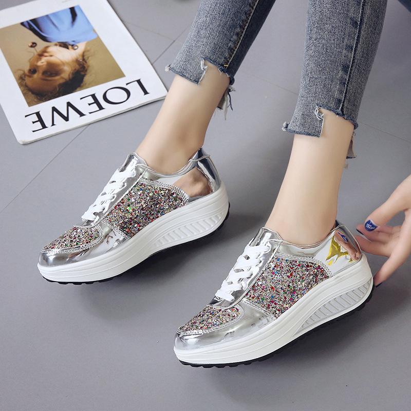 Stylish sequin ultra-light platform casual shoes