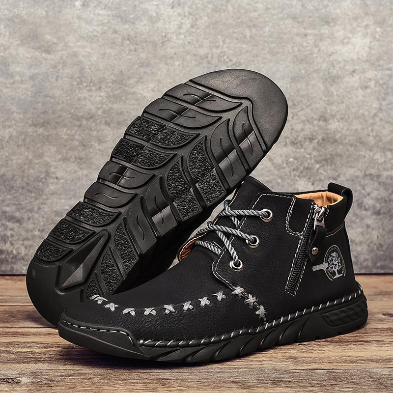 2023 spring mid-top Martin boots large size hand-stitched zipper leather boots