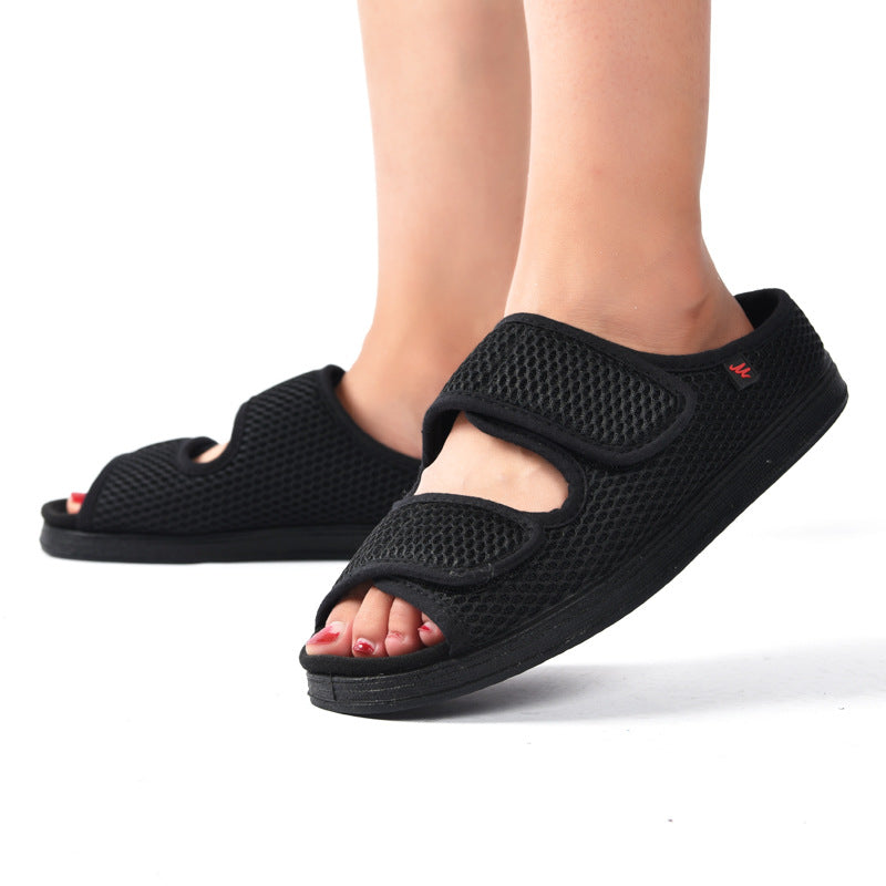 Men's Anti-Slip Elderly Open Toe Adjustable Velcro Extra Wide Sandals Swollen Feet Orthopedic Edema Slippers