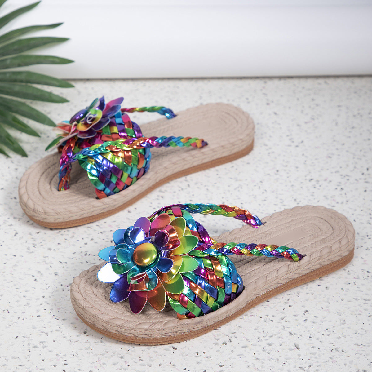 Women's Flower Flat Flip Flops