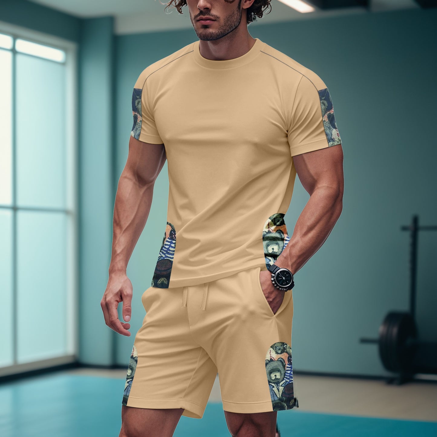Men's Short-Sleeve Graphic Tee and Shorts Gym Set