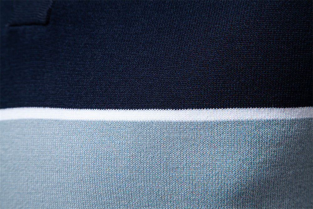 Men's Short-Sleeve Two-Tone Polo Shirt with V-Neck and Ribbed Trim