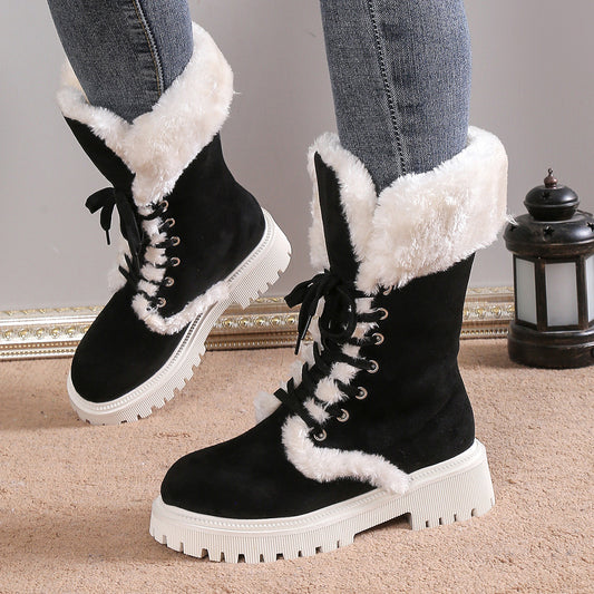 Women Solid Color Fluff Warm Snow Boots