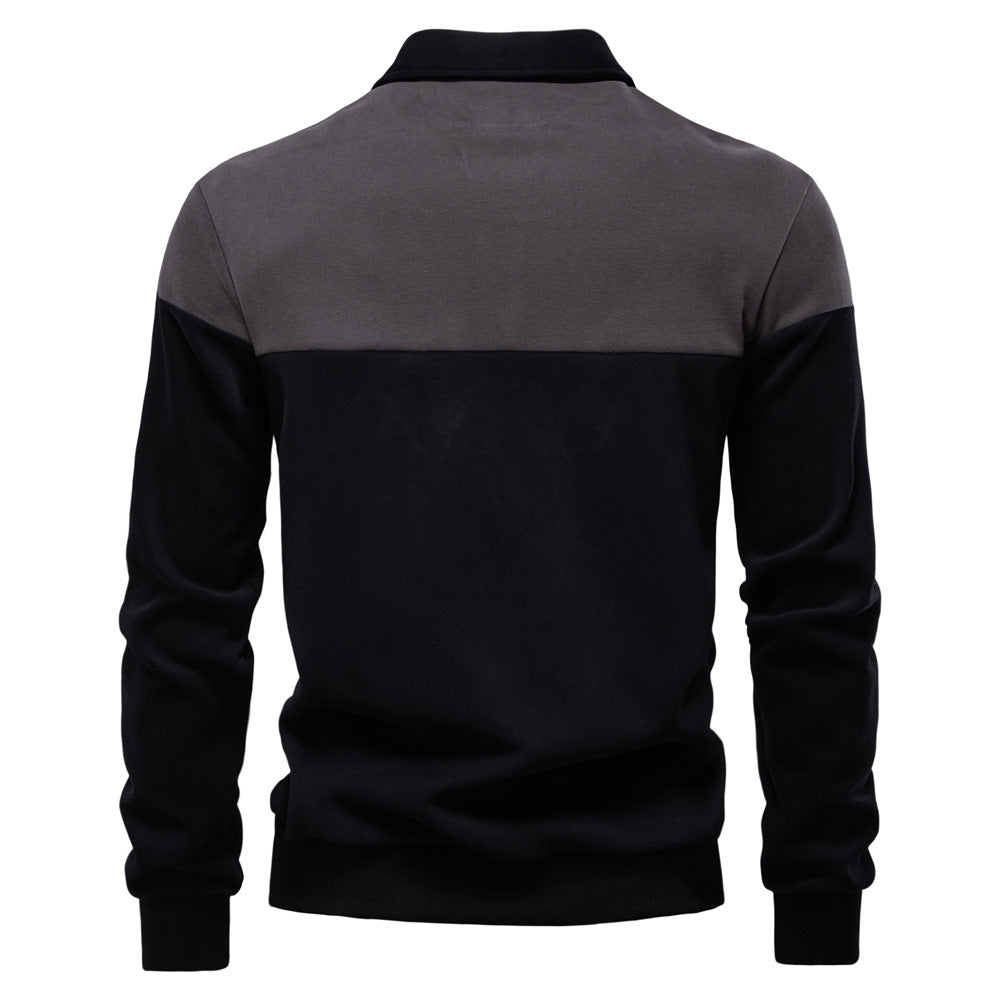 Men's Long-Sleeve Two-Tone Polo Shirt