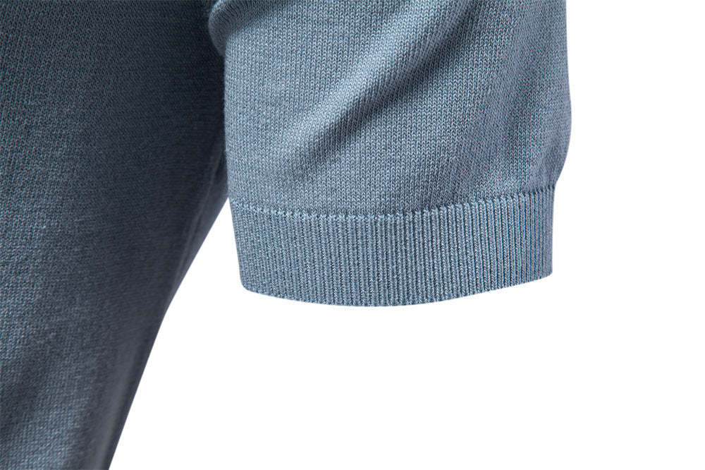 Men's Short-Sleeve Two-Tone Polo Shirt with V-Neck and Ribbed Trim