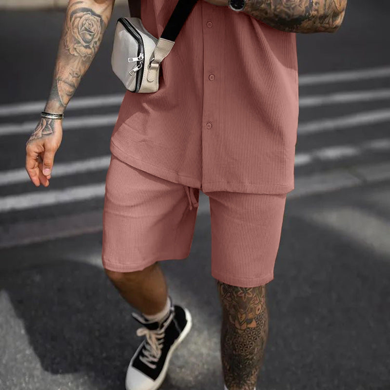 Stylish Ribbed Effortless Comfort Modern Elegance Shirt & Shorts Set