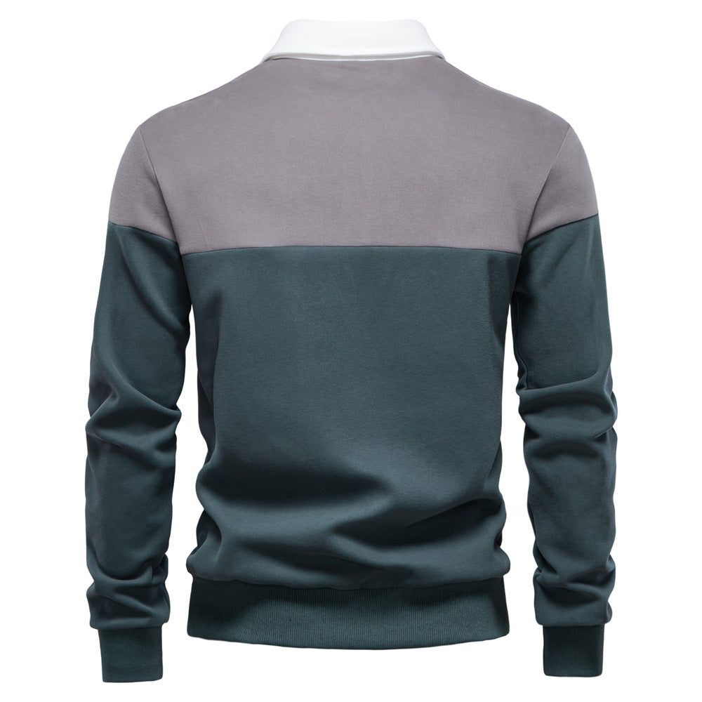 Men's Long-Sleeve Two-Tone Polo Shirt