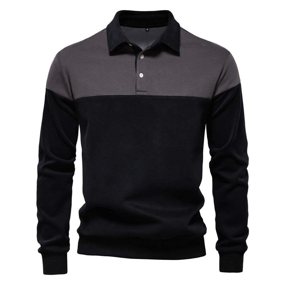 Men's Long-Sleeve Two-Tone Polo Shirt