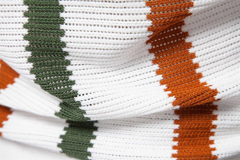 Men's Striped Knitted Polo Shirt with Collar