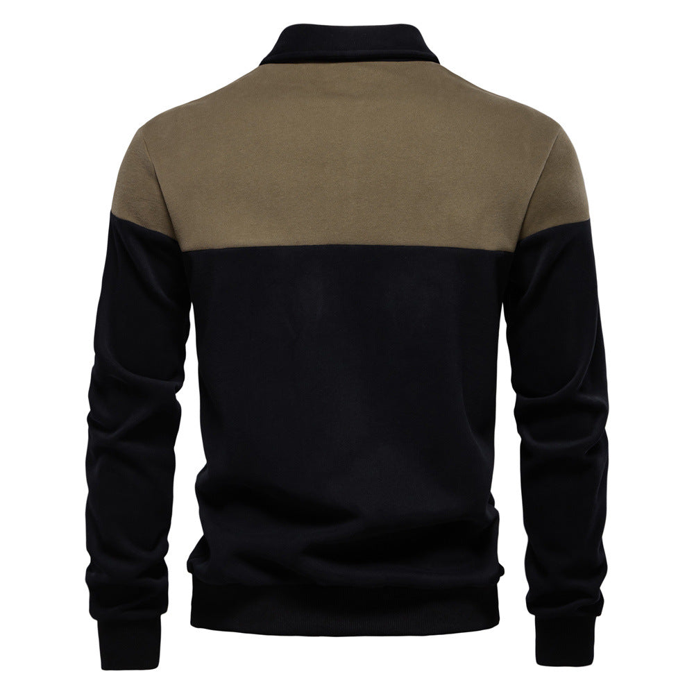 Men's Long-Sleeve Two-Tone Polo Shirt