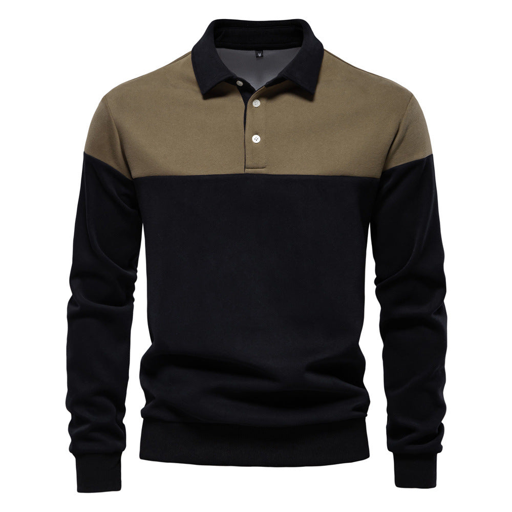 Men's Long-Sleeve Two-Tone Polo Shirt