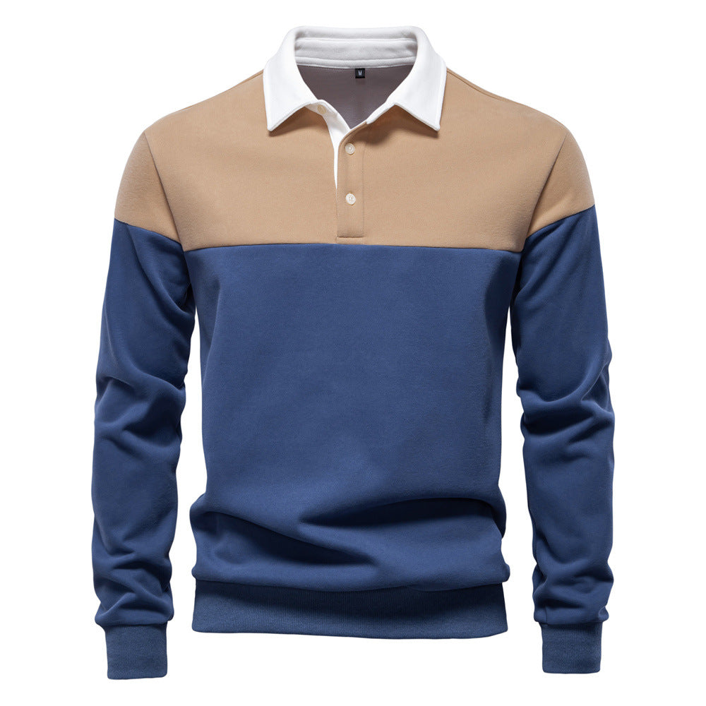Men's Long-Sleeve Two-Tone Polo Shirt