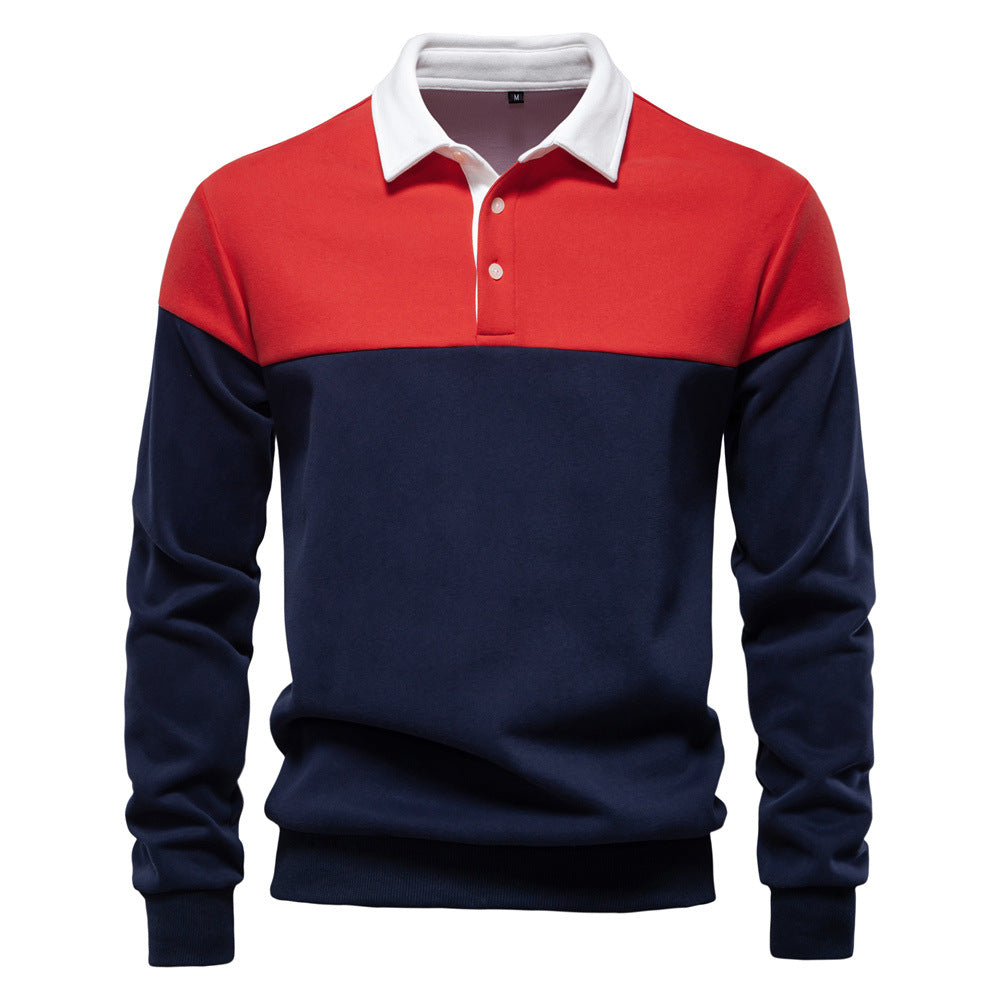 Men's Long-Sleeve Two-Tone Polo Shirt