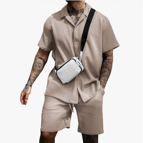 Stylish Ribbed Effortless Comfort Modern Elegance Shirt & Shorts Set