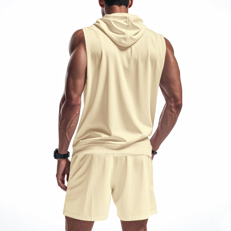 Men's Sleeveless Zipper Hoodie and Shorts Athletic Set