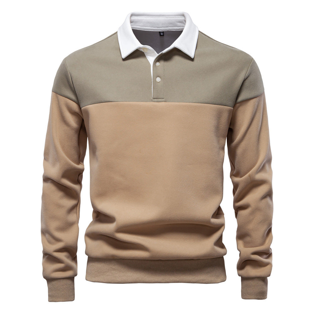 Men's Long-Sleeve Two-Tone Polo Shirt